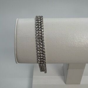 Clear Round Crystal Rhinestone Tri-Layer Bridal Prom Bracelet in Silver Tone